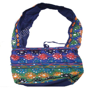 Bolso Tote Étnico Boho Vintage para Mujer, Principalmente de Algodón Indio Johla, con Patrón Geométrico, Cierre de Cremallera, Bordado Retro con Lentejuelas - Product Image 1