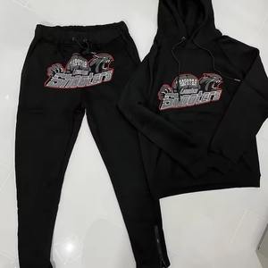 Conjunto Deportivo para Hombre de Alta Calidad, 100% Algodón, Talla XXL, Sudadera con Capucha y Logotipo Personalizado, Nuevo Chándal de Dos Piezas en Negro y Rojo, Ropa Urbana - Product Image 1