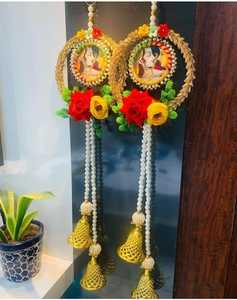 Torans colgantes de pared de flores hermosas de Radha Krishna, colgante de entrada de puerta, artículos de decoración de puerta Mandir, artículo de decoración del hogar - Product Image 5