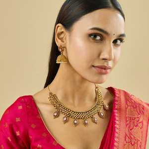Antique Brass Zircon Short <b>Necklace</b> 184569-Elegant and Timeless for Women's Wedding Occasions - Product Image 1