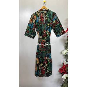 ชุดกิโมโนผ้าฝ้ายทอมือพิมพ์ลายนก ชุดคลุมอาบน้ำเนื้อนุ่ม - Product Image 3