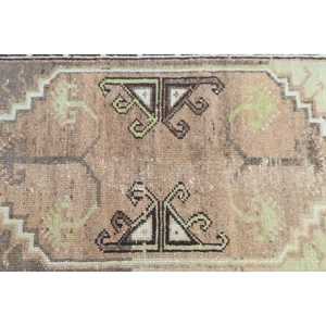 Vintage Rug, 3.1x4.7 ft Turkish Rug, <b>Brown</b> Green Bordered <b>Wool</b> Rug - Product Image 5