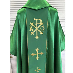 Satin vert avec croix broderie père prêtre Chasuble 2025 sur mesure de haute qualité nouveau Design broderie Chasuble - Product Image 4