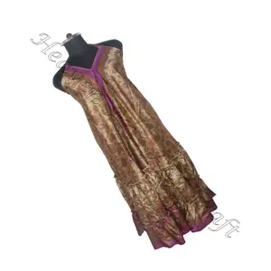 Abito lungo in seta Sari Vintage indiano fatto a mano dall'aspetto caldo bohémien abito da sera elegante da donna abiti da sera senza maniche da donna