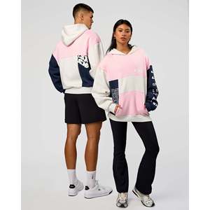 Sudadera con Capucha Desestructurada de Forro Polar - Gris Jaspeado Azul Marino Marshmallow - Estampado y Bordado de Silicona para Invierno - Product Image 1