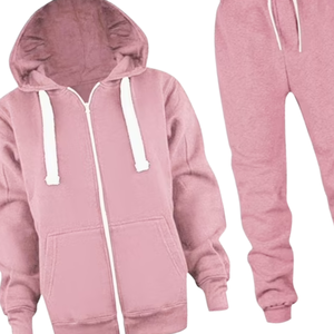 Conjunto deportivo informal de algodón y felpa para mujer, con sudadera con capucha y cremallera y pantalones jogger, para entrenamiento en el gimnasio, uso diario y para el invierno. - Product Image 3