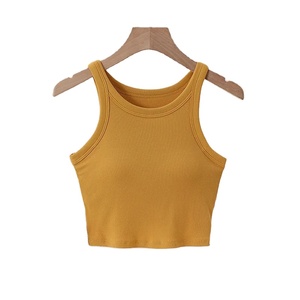 Camiseta sin mangas de verano transpirable para mujer, camisola corta de Color sólido con cuello, Top elástico ajustado Sexy para fiesta, tela de punto informal - Product Image 2