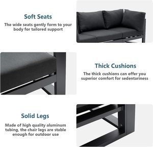 Ensemble <span class=keywords><strong>de</strong></span> salon <span class=keywords><strong>de</strong></span> jardin en aluminium 6 pièces pour <span class=keywords><strong>extérieur</strong></span>, canapé modulable pour hôtel et patio avec table basse - Product Image 5
