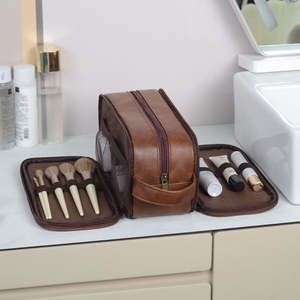 Trousse de maquillage en cuir de luxe Organisateur de cosmétiques chic, pochette de toilette portable douce, rangement de beauté élégant pour femmes - Product Image 5