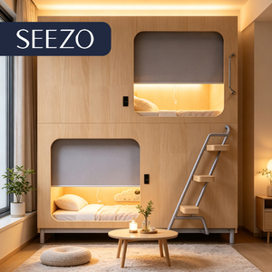 Capsule letto insonorizzate commerciali moderne in legno per interni, con telaio in acciaio, ideali per ostelli, scuole e <span class=keywords><strong>hotel</strong></span>. - Product Image 2