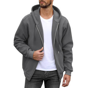 Solid Color <b>Men's</b> cotton blended <b>Thermal</b> Zip-up <b>Hoodie</b> With Long Drawstrings <b>mens</b> athletic hoodies - Product Image 2