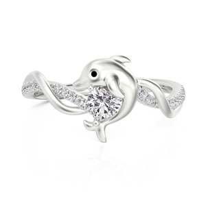 แหวน Jeulia Hug Me Twist Dolphin ชุบทอง 18K แหวนแฟชั่นประดับหินประจำเดือนเกิดรูปหัวใจแบบกำหนดเองได้ - Product Image 5