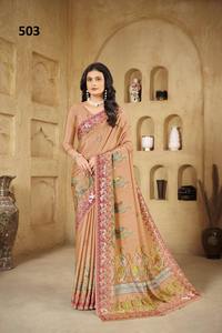 ผ้าไหมเครปพิมพ์ลายฟอยล์แบบดั้งเดิมสำหรับงานแต่งงาน/งานเลี้ยง/งานดีวาลีทุกฤดูจากดหวาจา เอ็กซ์พอร์ต - Product Image 3