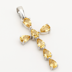 Pendentif en citrine naturelle à 100 %, plaqué rhodium, argent sterling, coupe poire, design minimaliste pour mariage, 7 pierres, modèle 198 - Product Image 3