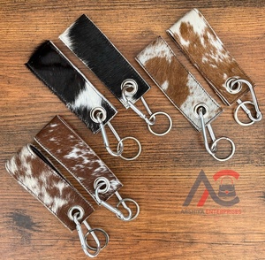 OEM/ODM Vente en gros en usine Lanière promotionnelle en cuir de vachette Porte-clés Dragonne Mousqueton en cuir véritable de haute qualité Porte-clés - Product Image 1