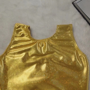 High Demand Gymnastics Leotards Sublimation Gold <strong>Shiny</strong> Sleeveless Leotards Performance Competition <strong>Dance</strong> Wear Bodysuit for Girls