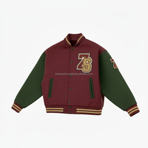 Veste universitaire en mélange de laine de qualité supérieure 420 GSM corps marron avec manches vertes veste universitaire personnalisée en chenille Logo broderie pour homme - Product Image 3