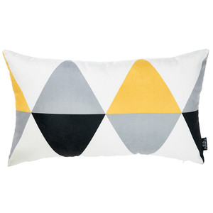 Fodera per cuscino decorativo HMS 30x50 cm in poliestere giallo e bianco, stile geometrico moderno con tecnica di cucitura - Product Image 2