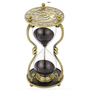 นาฬิกาทรายทองเหลืองโบราณพร้อมรายละเอียดการสลักและทรายสีดำสำหรับโรงเรียนสำนักงาน - Product Image 6