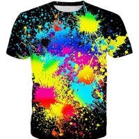 T-shirt personnalisé par sublimation, impression intégrale, peinture multicolore, graphique éclaboussures, tee-shirt unisexe en polyester, OEM ODM, haute qualité, mode