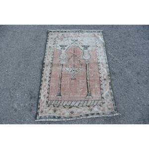 Tapis en laine turque vintage de 2.5x3.7 pieds élégance classique rose beige patchwork design tissage plat décorations de salon - Product Image 1