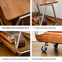 Table d'appoint roulante de luxe moderne en gros, table basse mobile en bois massif noyer avec cadre en acier inoxydable, chariot de service portable