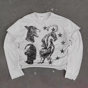 Street Wear personnalisé graphique Boxy gaufré Hip Hop de haute qualité pour les hommes Double couche surdimensionné à manches longues t-shirt - Product Image 1