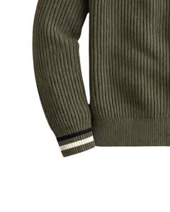 Manufacturer Mens Quarter Zip Knit Sweater Olive Green Ribbed Texture Stripe Collar High Neck Warm Winter Pullover OEM Custom - Product Image 6