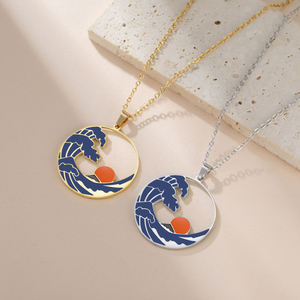 Colgante de Plata de Ley 925 con Moissanita y Ondas Marinas, Chapado en Oro de 14k, Collar de Esmalte, Joyería Vintage, Regalos para Mujeres y Hombres - Product Image 3