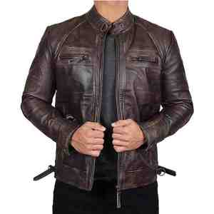Chaqueta de Cuero Genuina Personalizada para Hombre, Chaqueta de Cuero Estilo Bomber, Chaqueta de Cuero para Motocicleta con Cremallera para Hombre - Product Image 3