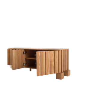 Meuble TV moderne fait main en bois massif avec fonctions de rangement amovibles et réglables pour salon ou appartement - Product Image 1