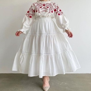 Robe bohème brodée à manches longues bouffantes et col en v pour femme, tenue Maxi décontractée, printemps automne - Product Image 2