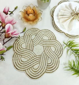 Elegant Luxury Seed Bead Table <b>Placemats</b> with Embroidery and <b>Mirror</b> Detail Customizable Shapes for Wedding Halloween Christmas - Product Image 4