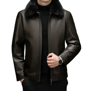 En Premium kalite deri ceket erkek sonbahar kış yeni kalınlaşmış sıcak ayrılabilir kürk yaka iş rahat deri ceket erkekler