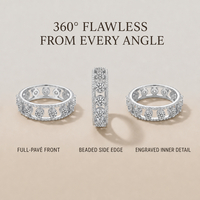 S925 Silber Vollbesetzter Moissanit-Ring D-Farbe VVS 3mm Runde Steine Milgrain-Kante Gravierte Ringe für Frauen GRA