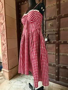 Vestido Midi Casual de Tubo con Encaje Lavable Ecológico de Verano, Elegante y Vintage, en Cuadros Rojos y Blancos para Mujer - Product Image 2