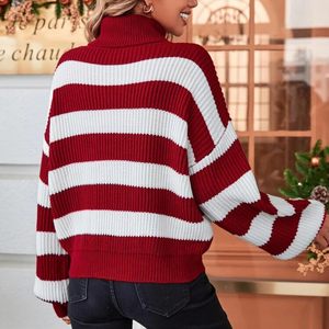 Suéter informal a rayas para mujer, jerséis de manga larga con diseño de retazos, camisas de punto sueltas de estilo Vintage para invierno - Product Image 2