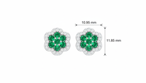 Pendientes de tuerca con diseño floral de esmeraldas y diamantes de corte brillante para mujer |   Oro de 14K |   Regalo para Ella - Product Image 2