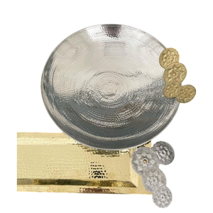 Décor de Table Design traditionnel plateau de service bol en métal martelé argenté de la plus haute qualité pour cadeau d'entreprise décoratif festif - Product Image 1