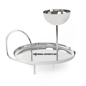 Polished Eco-Friendly Stainless Steel Hammered <b>Chocolate</b> Tray with Resin Holder Round Shape <b>Wedding</b> Tableware - Product Image 2