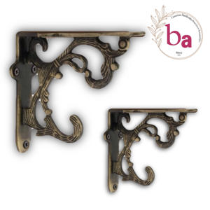 Soporte de estante de jardín de latón Vintage antiguo soporte resistente soporte de pared de estilo antiguo hoja de flor de hierro acabado envejecido Global - Product Image 1