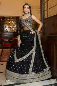 Noir Doux Net Mariée Lehenga Choli avec Lourd Zari Dori Paillettes Broderie pour La Fête De Mariage Porter Designer Indien Ethnique Outfit - Product Image 2