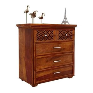 Commode en bois de manguier massif 3 grands et 2 petits tiroirs de rangement pour la maison ou l'hôtel meubles de salon de ferme - Product Image 3