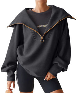 Wholesale <b>Women's</b> Oversized Long Sleeve Pullover Sweatshirt Custom Logo Crewneck in <b>Black</b> 100% Cotton for Winter - Product Image 6