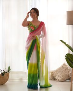 Vente chaude Faux georgette Avec Paillettes De Broderie Multi Travail Collection Saree Décontractée La Plus Exigeante Disponible Pour L'exportation - Product Image 3