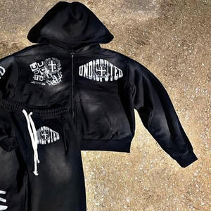 Ensemble de survêtement unisexe de haute qualité 100% coton Streetwear lourd avec logo personnalisé Sweat-shirt Jogging Pantalon de survêtement deux pièces Pantalon évasé - Product Image 5