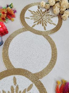Christmas Decorative and Leaves Design Beaded <b>Runner</b> Placemat <b>Dining</b> <b>Table</b> Fancy Mat Handmade Decorative <b>Runners</b> for Wedding - Product Image 4