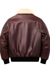Genuine Leather Aviator Bomber <b>Jacket</b> for <b>Men</b> with Shearling Collar Classic Pilot Style Leather <b>Jacket</b> - Product Image 5