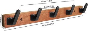 Perchero montado en la pared de entrada larga con ganchos y rieles decorativos de aluminio de madera para colgar ropa - Product Image 3