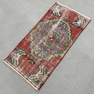 1.3x2.6 ft Rug, Turkish Vintage Rug, <b>Red</b> <b>Wool</b> Rug - Product Image 2